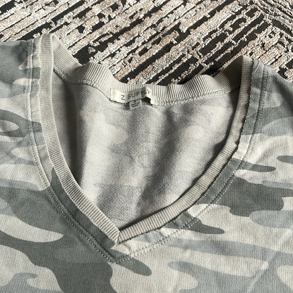 Z Supply Camo Long Sleeve Tee - Gray and Cream - Picture 2 of 2
